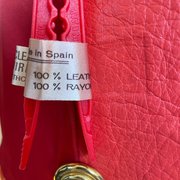 Leda Spain by Gropper Tangerine Leather Trench Coat with Gold Tone Accents - Picture 15 of 16